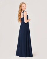 Navy Blue Chiffon A-line Junior Bridesmaid Dress Back View
