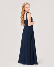 Dideyttawl Chiffon Junior Bridesmaid Dress with Shoulder Tie Straps