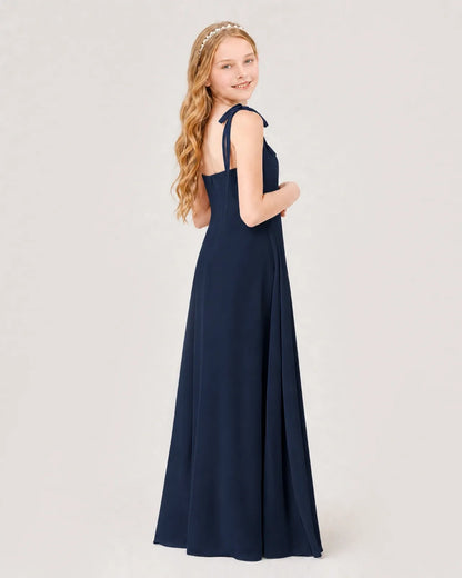 Navy Blue Chiffon A-line Junior Bridesmaid Dress Back View