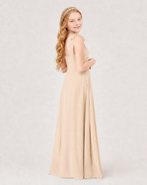 Dideyttawl Chiffon Junior Bridesmaid Dress with Shoulder Tie Straps