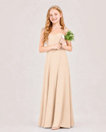 Dideyttawl Chiffon Junior Bridesmaid Dress with Shoulder Tie Straps