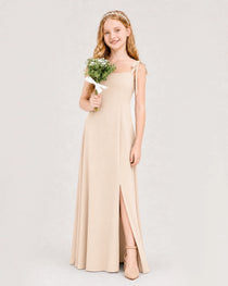 Dideyttawl Chiffon Junior Bridesmaid Dress with Shoulder Tie Straps