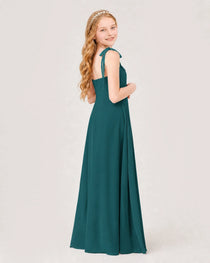 Dideyttawl Chiffon Junior Bridesmaid Dress with Shoulder Tie Straps