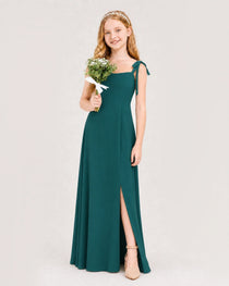 Dideyttawl Chiffon Junior Bridesmaid Dress with Shoulder Tie Straps
