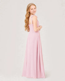 Dideyttawl Chiffon Junior Bridesmaid Dress with Shoulder Tie Straps
