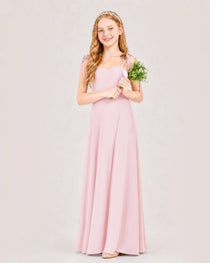 Dideyttawl Chiffon Junior Bridesmaid Dress with Shoulder Tie Straps
