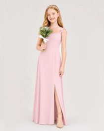 Dideyttawl Chiffon Junior Bridesmaid Dress with Shoulder Tie Straps