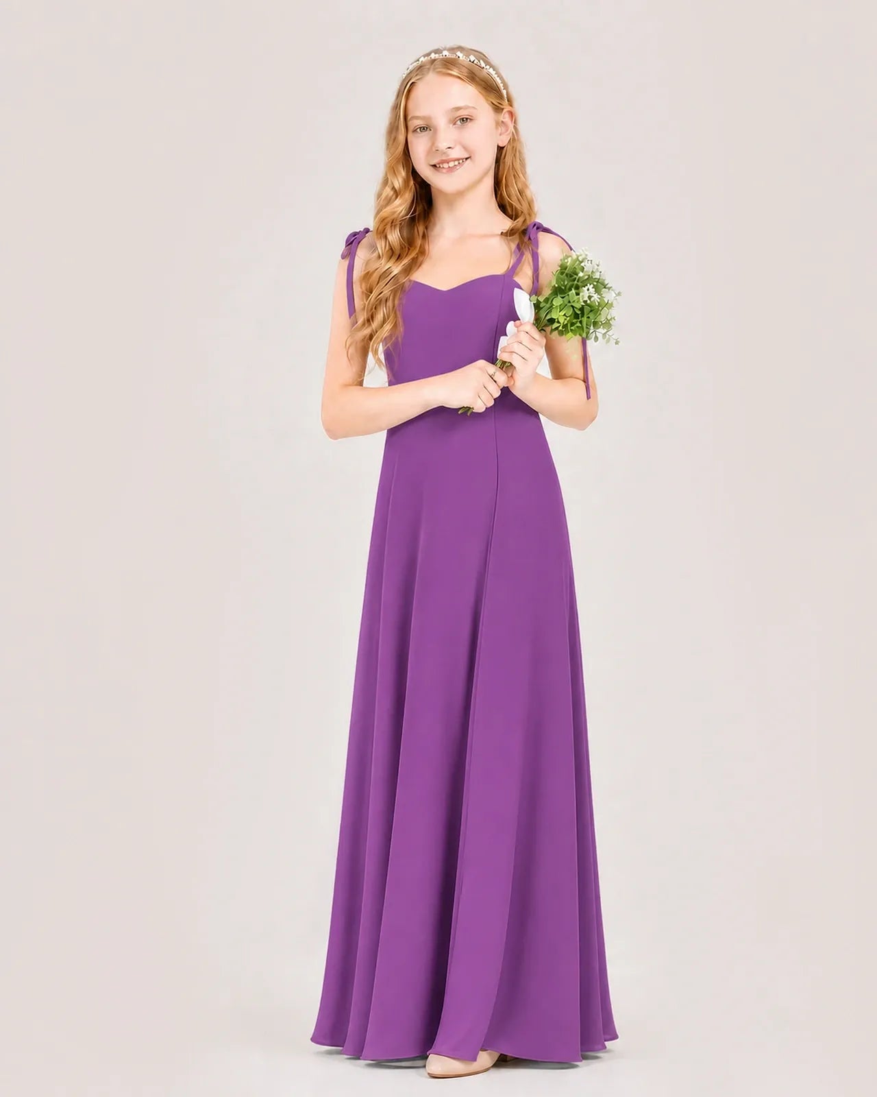 Purple Chiffon A-line Junior Bridesmaid Dress Front View
