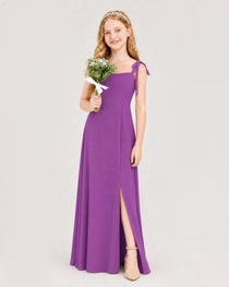 Dideyttawl Chiffon Junior Bridesmaid Dress with Shoulder Tie Straps