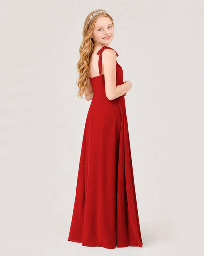 Red Chiffon A-line Junior Bridesmaid Dress Back View