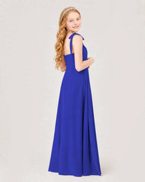 Dideyttawl Chiffon Junior Bridesmaid Dress with Shoulder Tie Straps