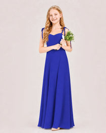 Dideyttawl Chiffon Junior Bridesmaid Dress with Shoulder Tie Straps