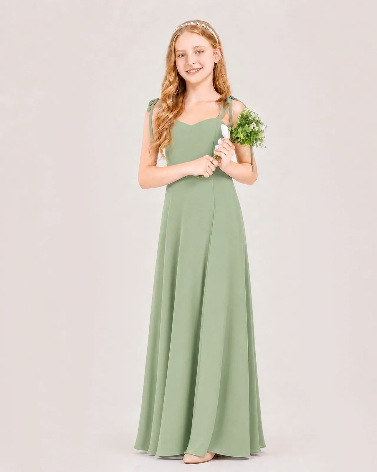 Sage Green Chiffon A-line Junior Bridesmaid Dress Front View