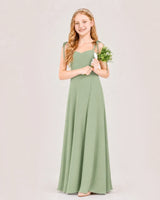 Sage Green Chiffon A-line Junior Bridesmaid Dress Front View