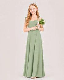 Dideyttawl Chiffon Junior Bridesmaid Dress with Shoulder Tie Straps