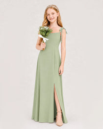 Dideyttawl Chiffon Junior Bridesmaid Dress with Shoulder Tie Straps