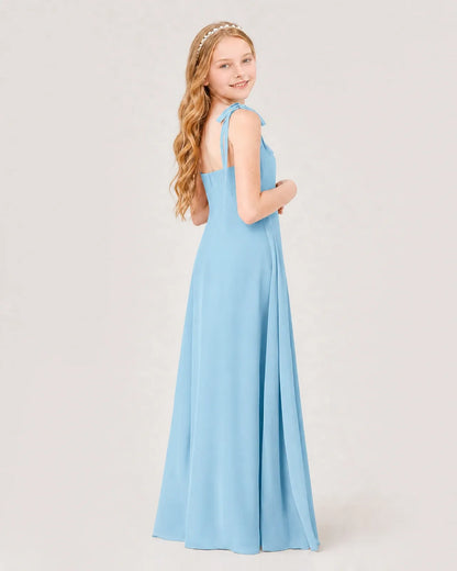 Sky Blue Chiffon A-line Junior Bridesmaid Dress Back View