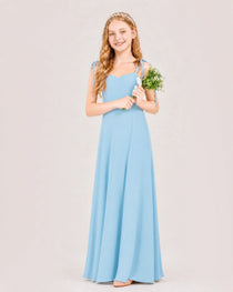 Dideyttawl Chiffon Junior Bridesmaid Dress with Shoulder Tie Straps