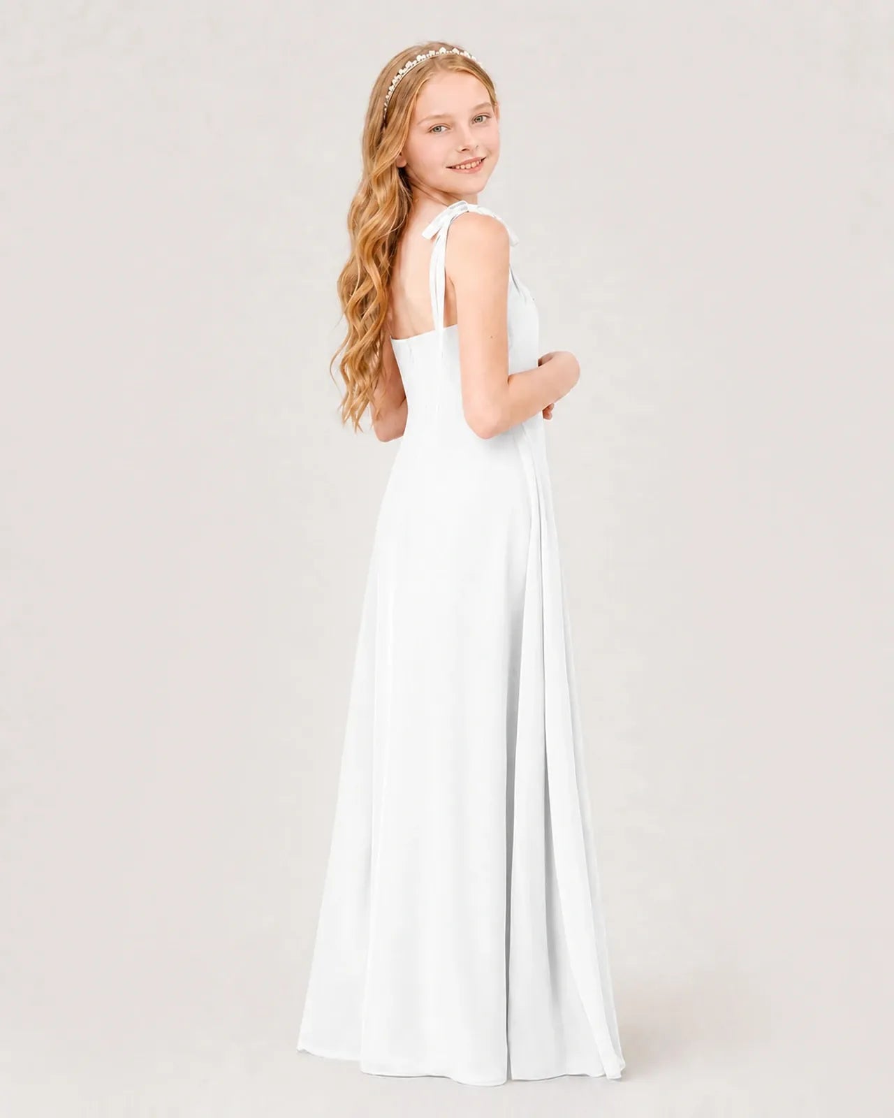 White Chiffon A-line Junior Bridesmaid Dress Back View