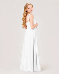 Dideyttawl Chiffon Junior Bridesmaid Dress with Shoulder Tie Straps