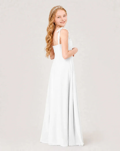 White Chiffon A-line Junior Bridesmaid Dress Back View