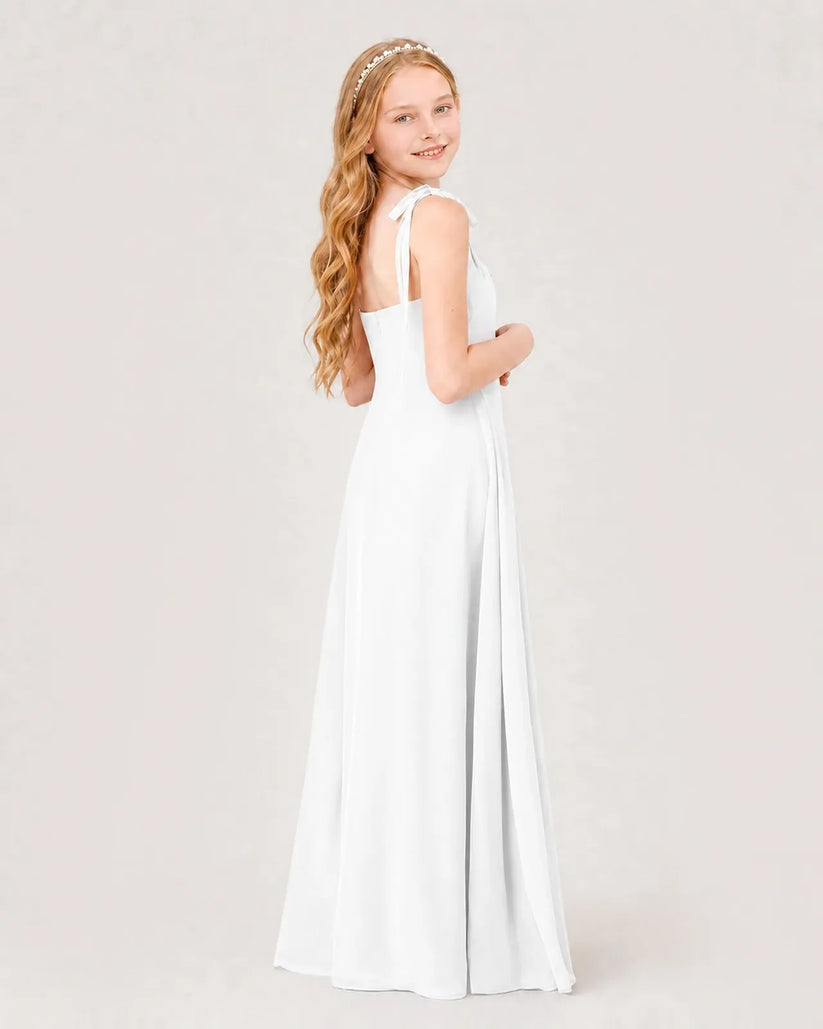 White Chiffon A-line Junior Bridesmaid Dress Back View