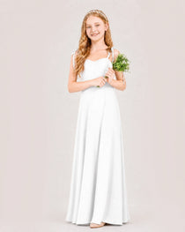 Dideyttawl Chiffon Junior Bridesmaid Dress with Shoulder Tie Straps