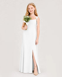 Dideyttawl Chiffon Junior Bridesmaid Dress with Shoulder Tie Straps
