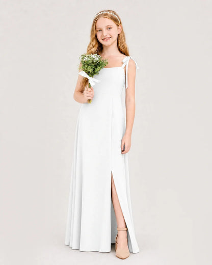 White Chiffon A-line Junior Bridesmaid Dress Side View