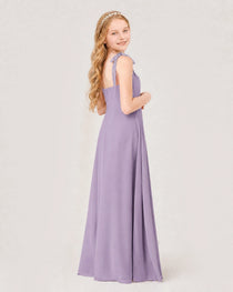 Dideyttawl Chiffon Junior Bridesmaid Dress with Shoulder Tie Straps