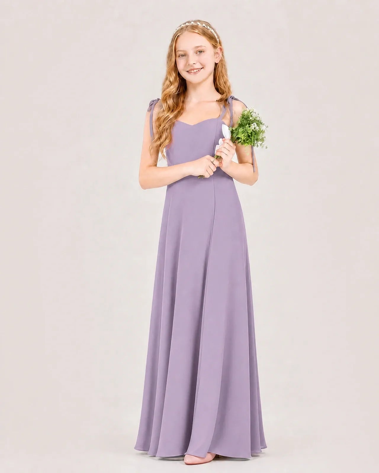Wisteria Chiffon A-line Junior Bridesmaid Dress Front View