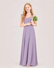 Dideyttawl Chiffon Junior Bridesmaid Dress with Shoulder Tie Straps