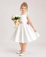Blush Pink Satin Flower Girl Dress Side View