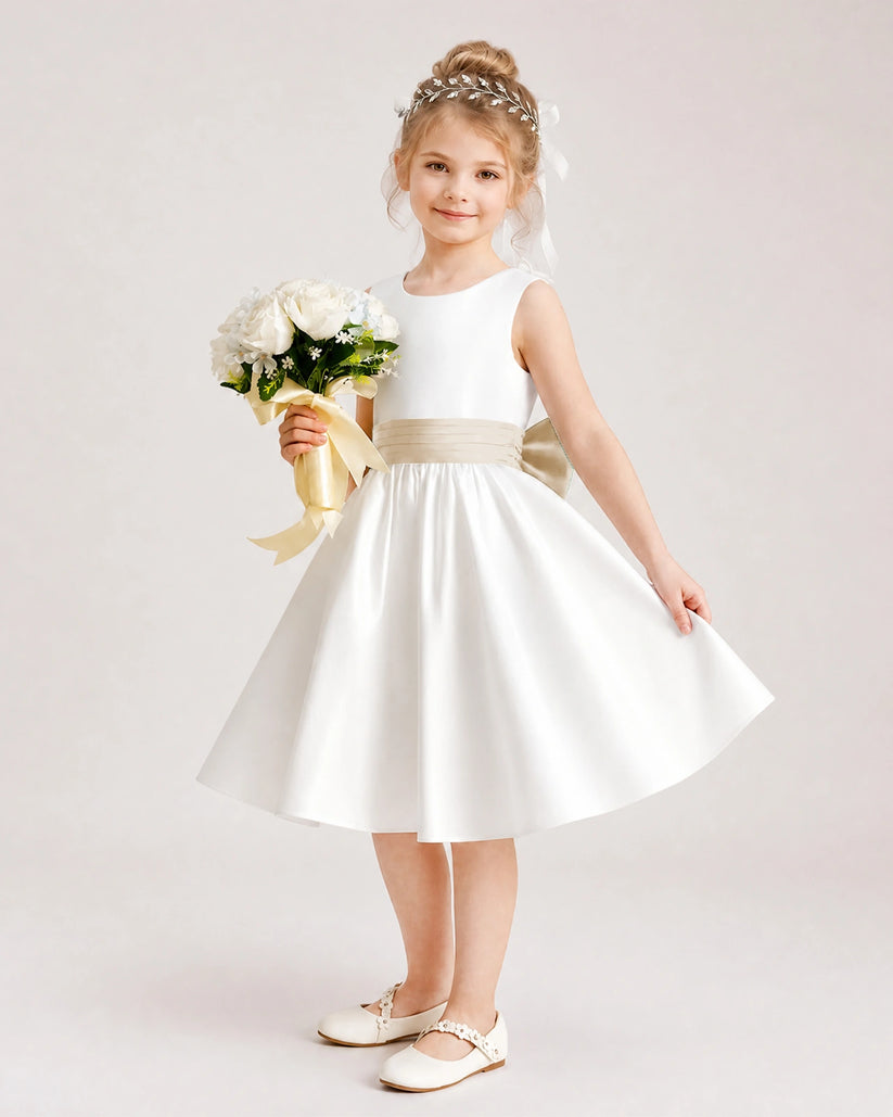 Champagne Satin Flower Girl Dress Side View