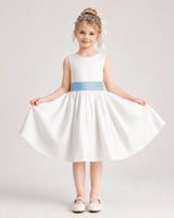 Baby Blue Satin Flower Girl Dress Front View