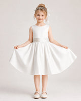 Ivory Satin Flower Girl Dress Front View