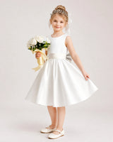 Ivory Satin Flower Girl Dress Side View