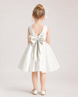 Ivory Satin Flower Girl Dress Back View