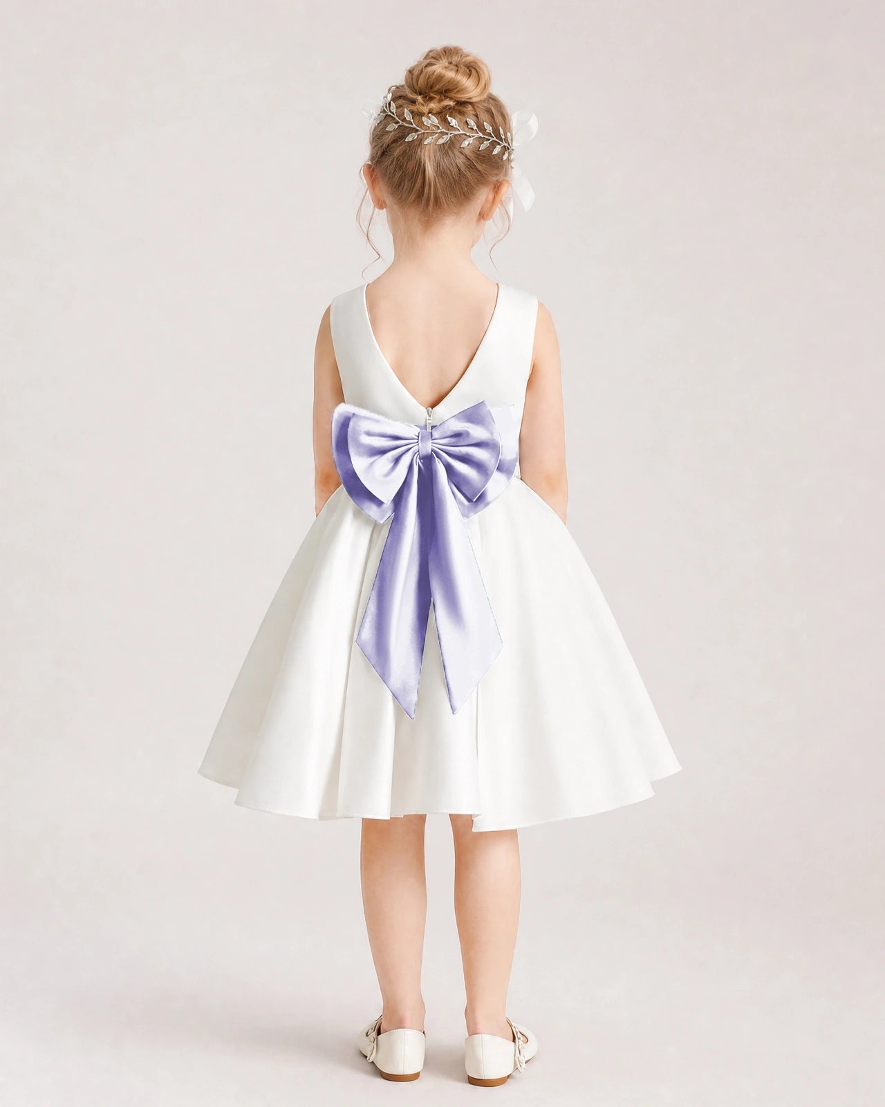 Lavender Satin Flower Girl Dress Back View