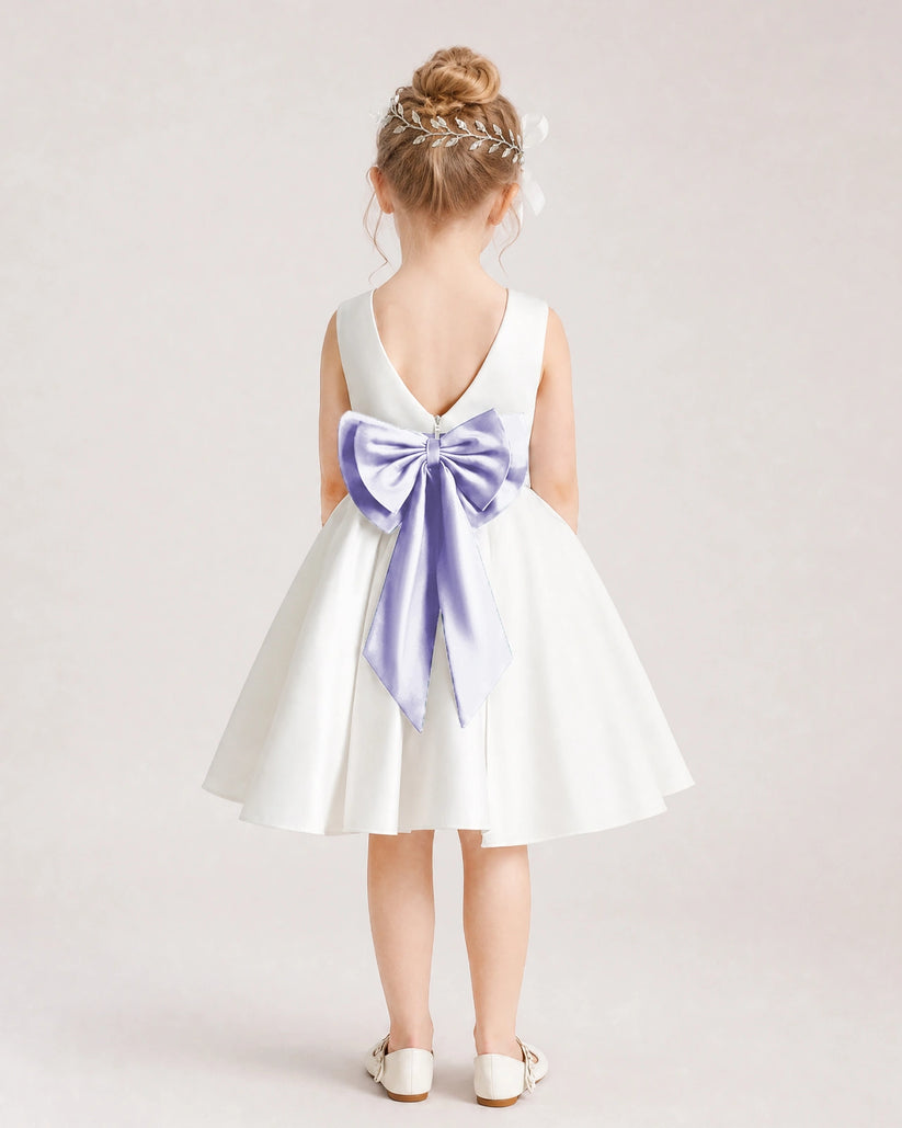 Lavender Satin Flower Girl Dress Back View
