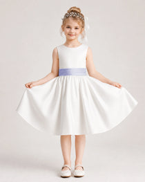 Lavender Satin Flower Girl Dress Front View