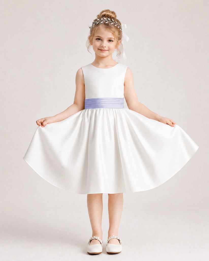 Lavender Satin Flower Girl Dress Front View