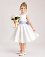 Lavender Satin Flower Girl Dress Side View