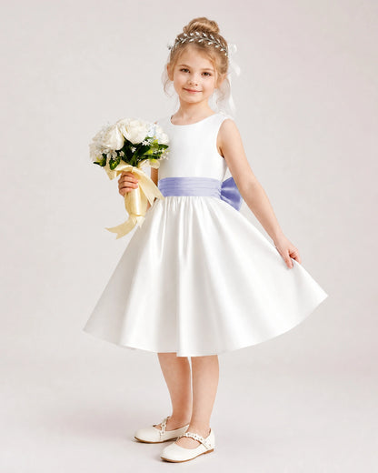 Lavender Satin Flower Girl Dress Side View