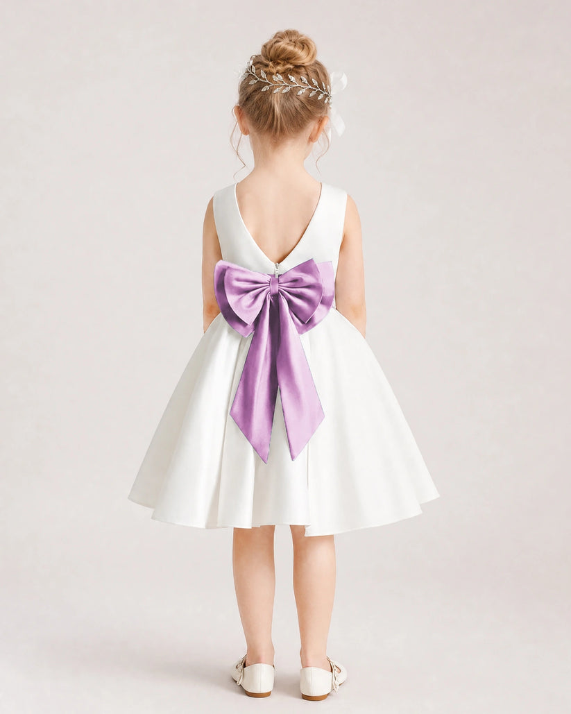 Lavender Satin Flower Girl Dress Back View