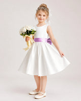 Lilac Satin Flower Girl Dress Side View