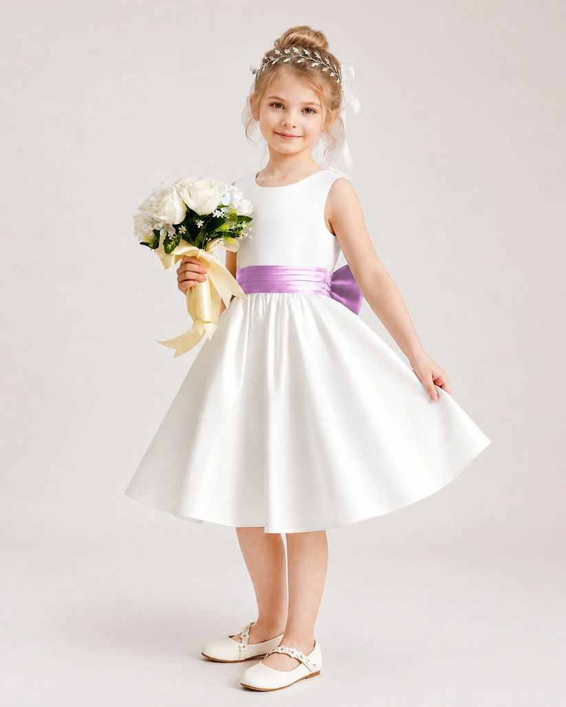 Lilac Satin Flower Girl Dress Side View