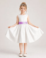 Lilac Satin Flower Girl Dress Front View