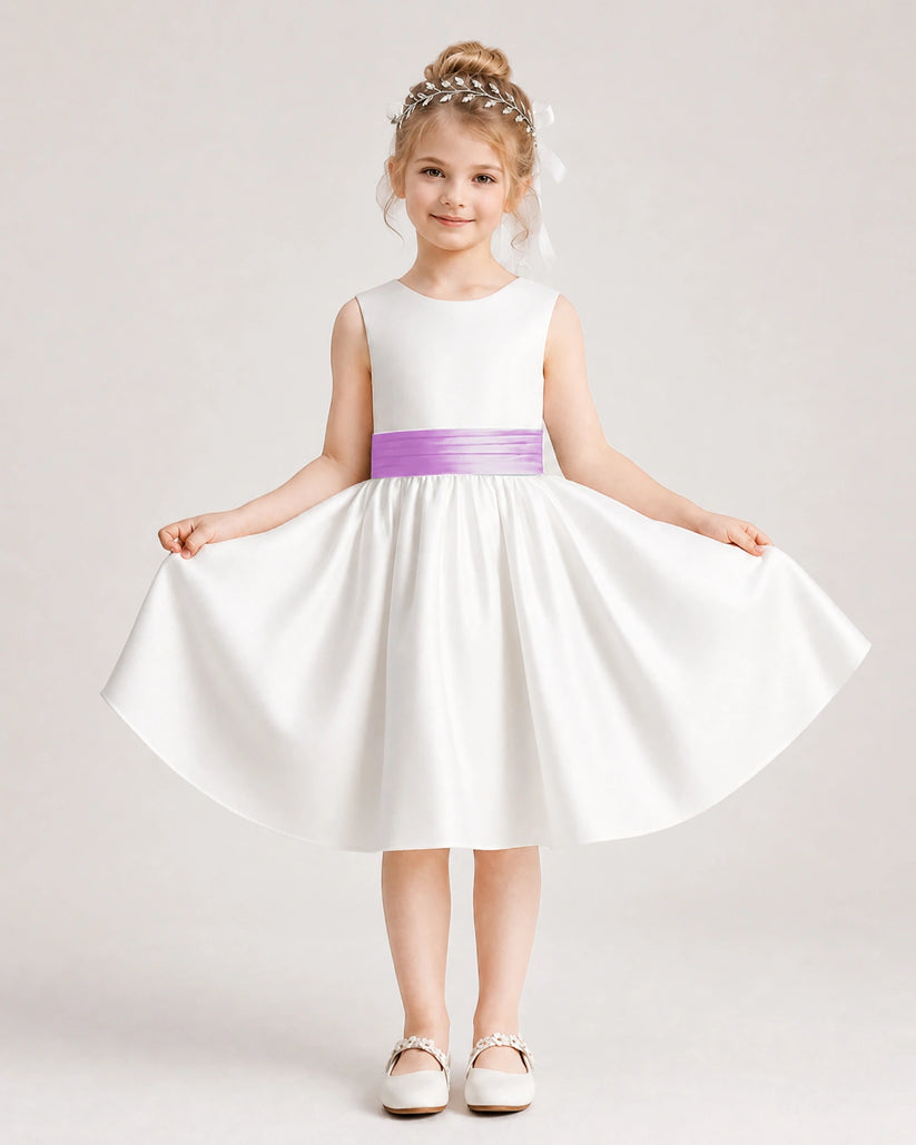 Lilac Satin Flower Girl Dress Front View