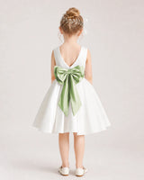Sage Green Satin Flower Girl Dress Back View